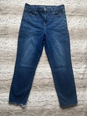 American Eagle Outfitters Dark Blue Cropped High-Rise Jeans